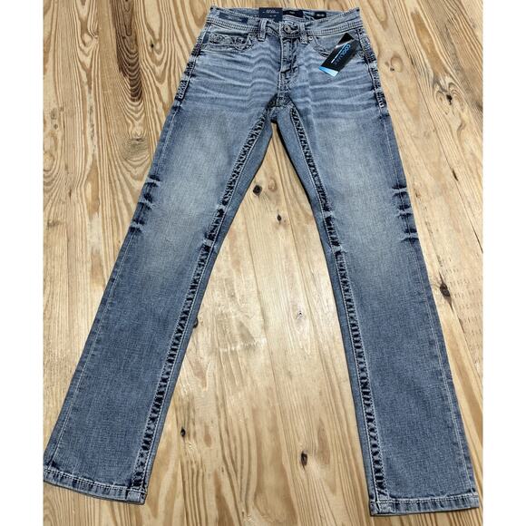 Buckle BKE Women's 26x30 Blue Stretch Blend Alec Low Rise Slim Straight Leg NWT - Picture 1 of 8
